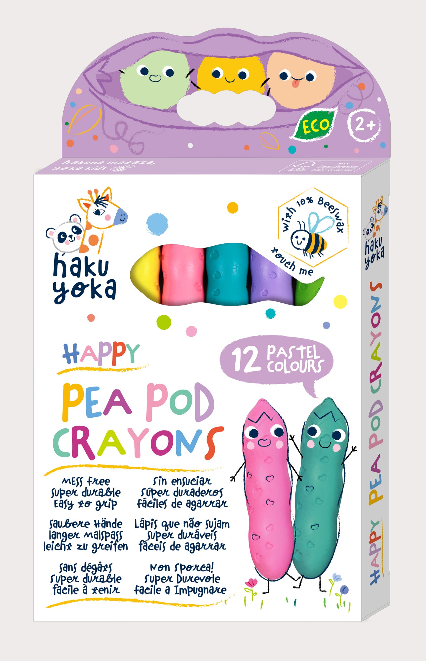 Happy Pea Pod Crayons 12 Pastel Colours