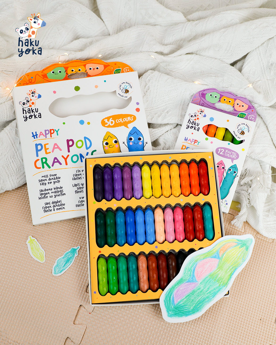 Happy Pea Pod Crayons 12 Pastel Colours